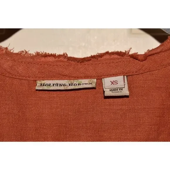 HOLDING‎ HORSES $98 Anthropologie Puff Sleeve Linen Tunic Orange XS - Picture 4 of 4